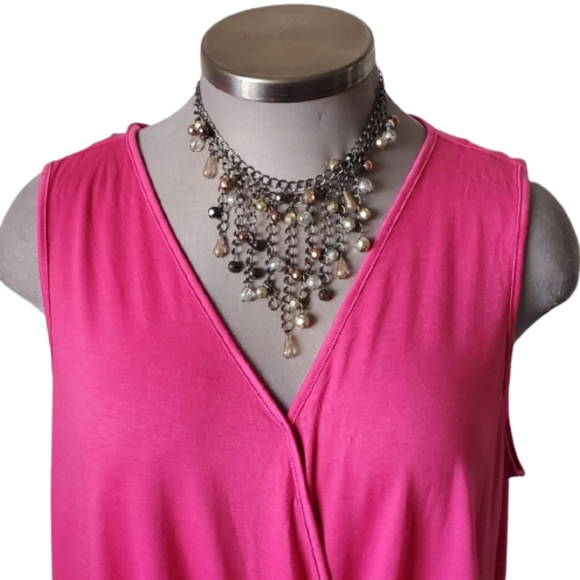 HOT PINK ☆ FOLD OVER "V" NECK TANK ☆ 5X ☆ NWT - Picture 3 of 6